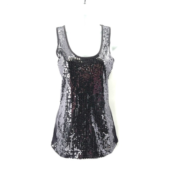 Max Rave Tops - Sequin Tank Top Sz M Y2K Max Rave NYE McBling Going out Gray Fitted Glam USA